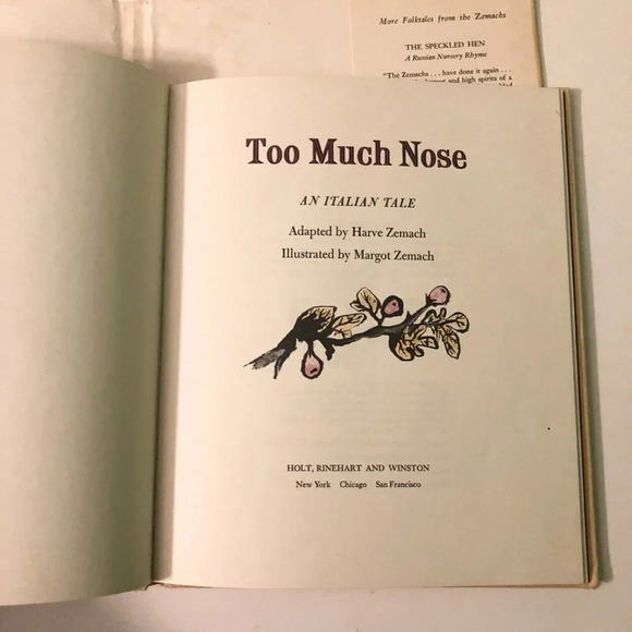 Vintage 1967 Too Much Nose An Italian Tale Harve Zemach Hardcover DJ - Picture 13 of 16